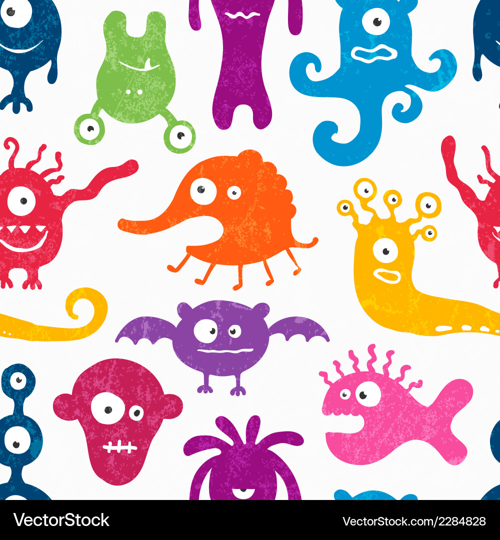 Seamless pattern with funny monsters Royalty Free Vector