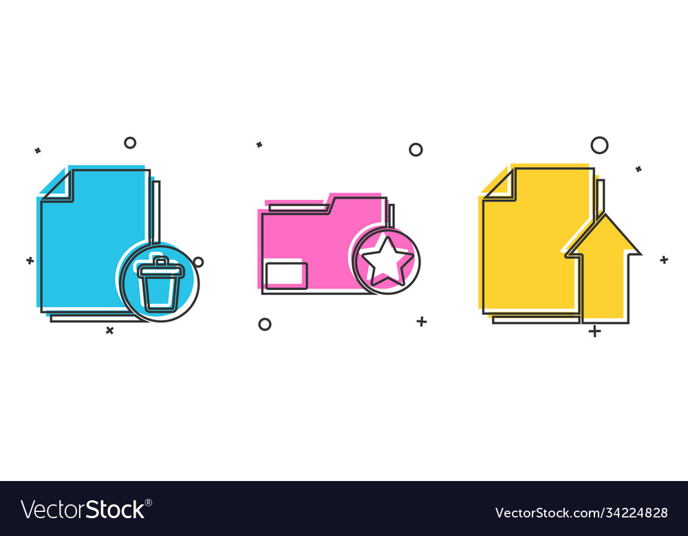 Set delete file document folder vector image Set delete file document folder