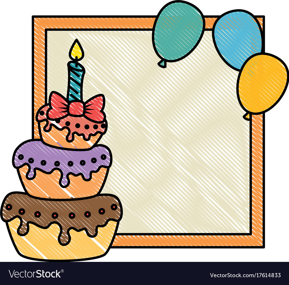 Delicious Cake With Candle And Balloons Air Vector Image