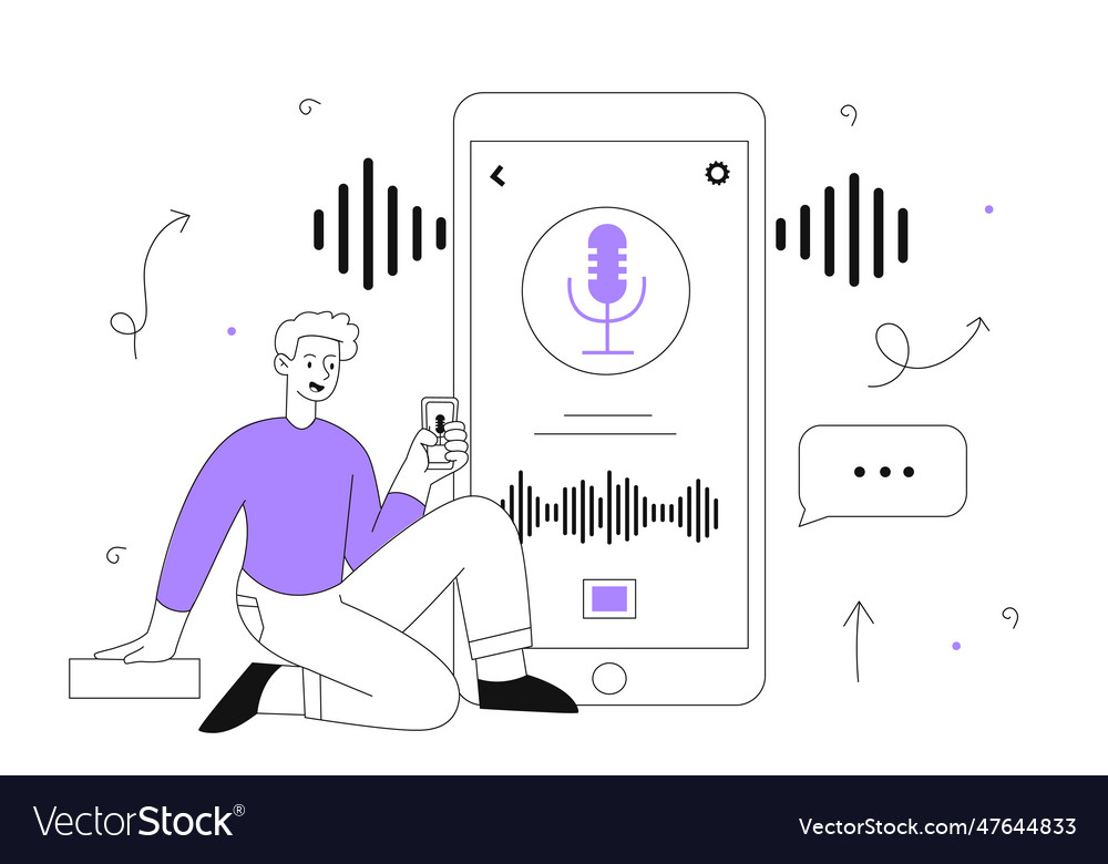 Man with voice search line concept vector image Man with voice search line concept
