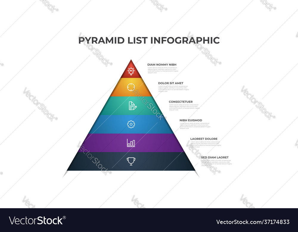 Pyramid infographic template with 6 layers Vector Image