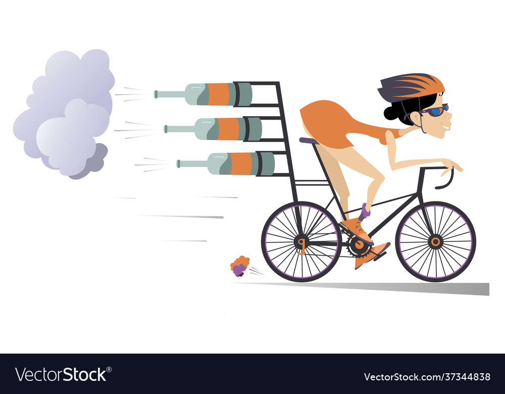 Cartoon young woman rides a bike