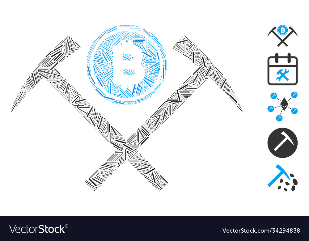 Hatch collage bitcoin mining hammers icon vector image Hatch collage bitcoin mining hammers icon