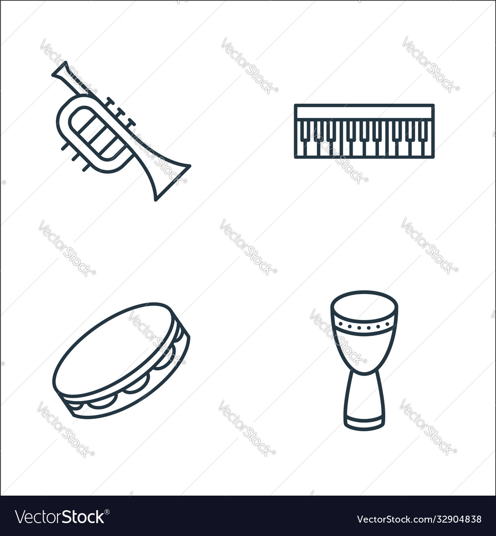 Music instruments line icons linear set quality vector image Music instruments line icons linear set quality