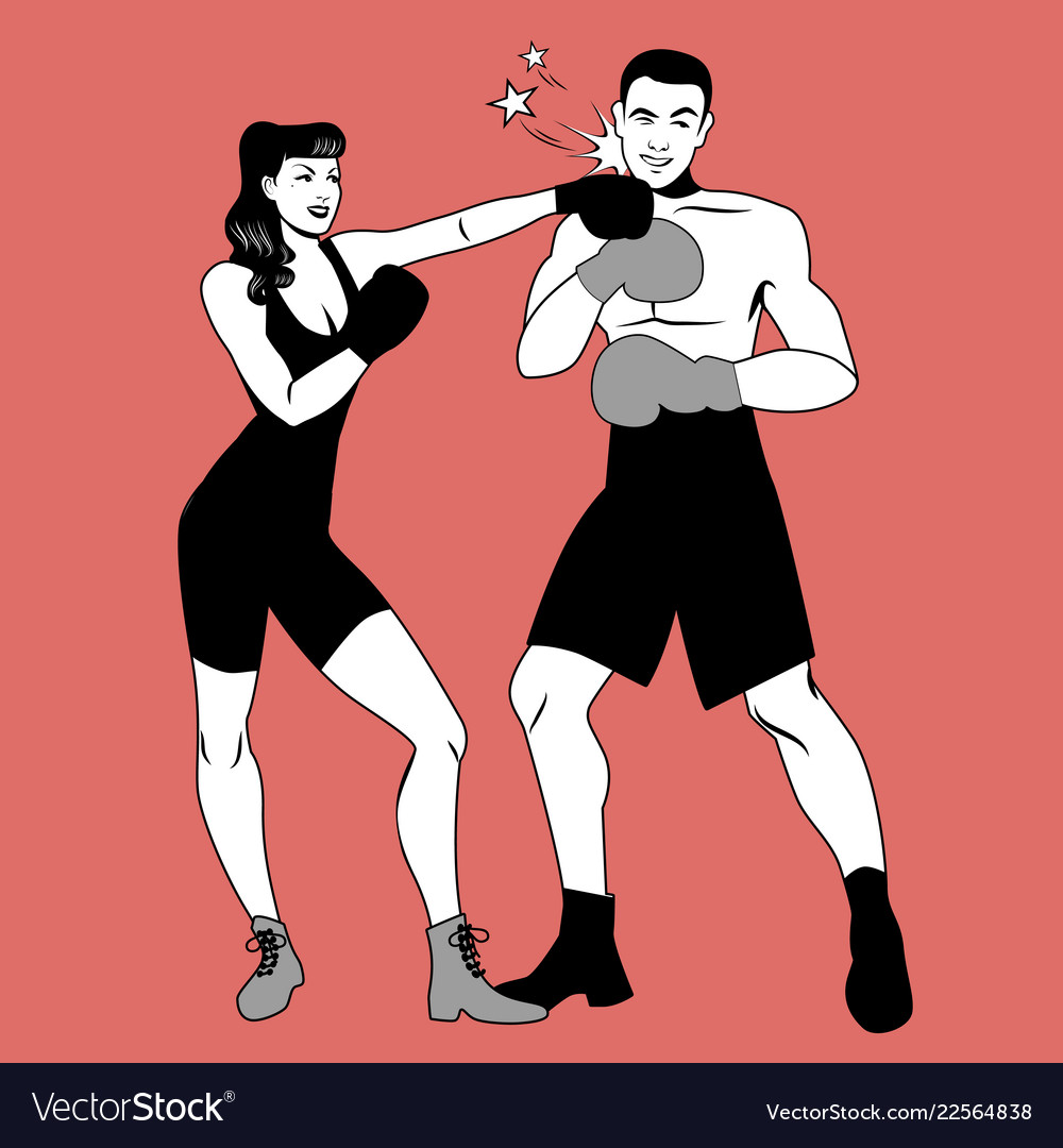 War Of The Sexes Beautiful Girl Boxer Hitting Vector Image