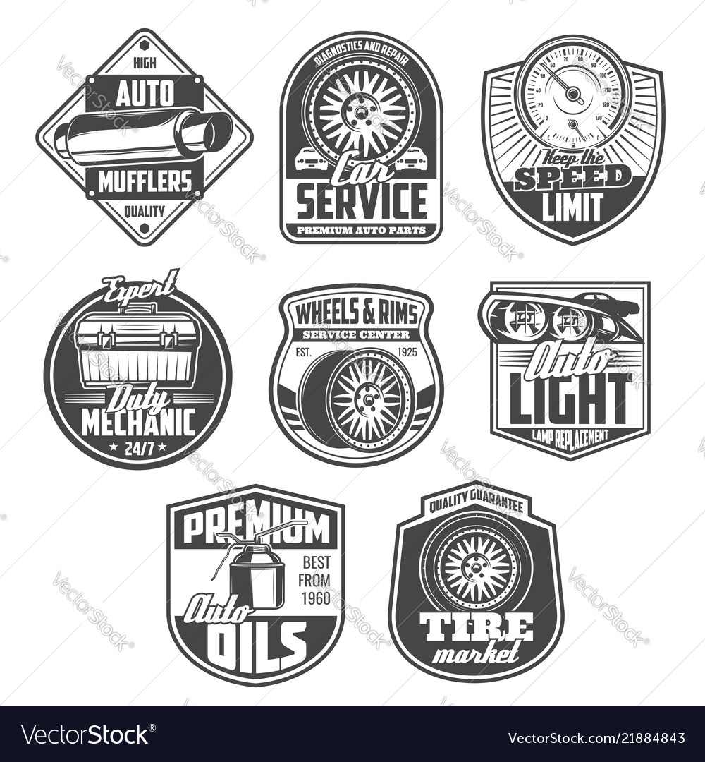 Car Repair Service And Mechanic Garage Icons Vector Image