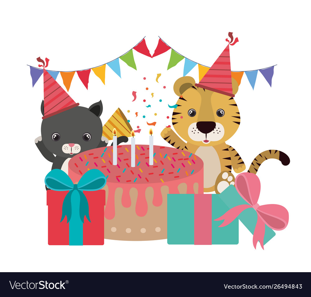 Card celebration with animals Royalty Free Vector Image