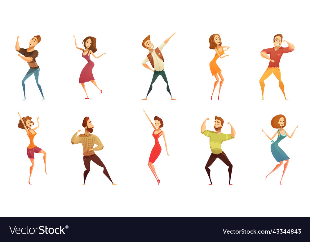 Dancing people funny cartoon icons set Royalty Free Vector Dancing people funny cartoon icons set Royalty Free Vector