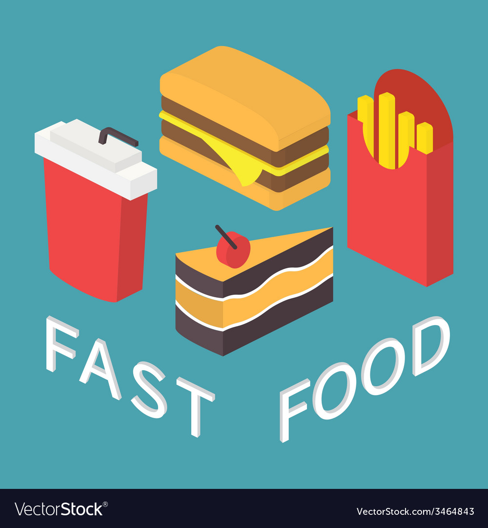 Fast food 3d isometric flat set Royalty Free Vector Image