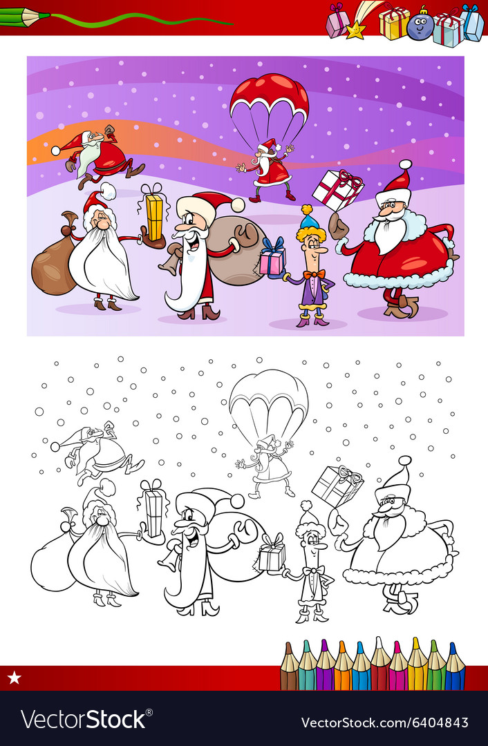 Santa Claus Characters Coloring Book Royalty Free Vector