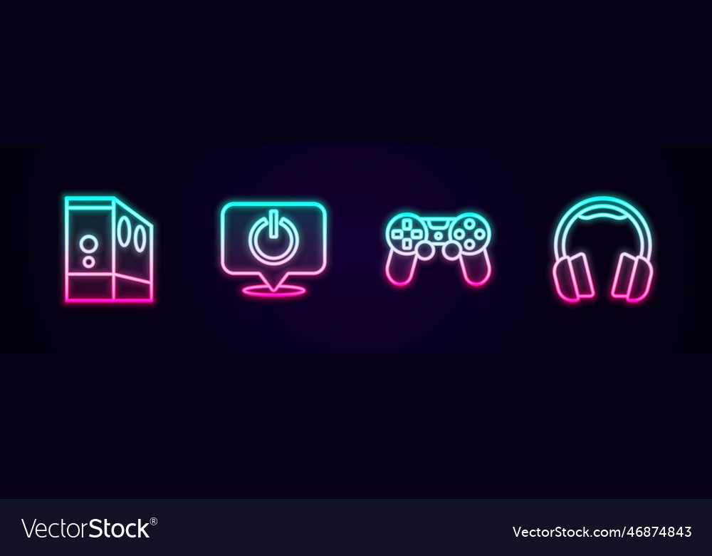 Set line case of computer power button game vector image Set line case of computer power button game