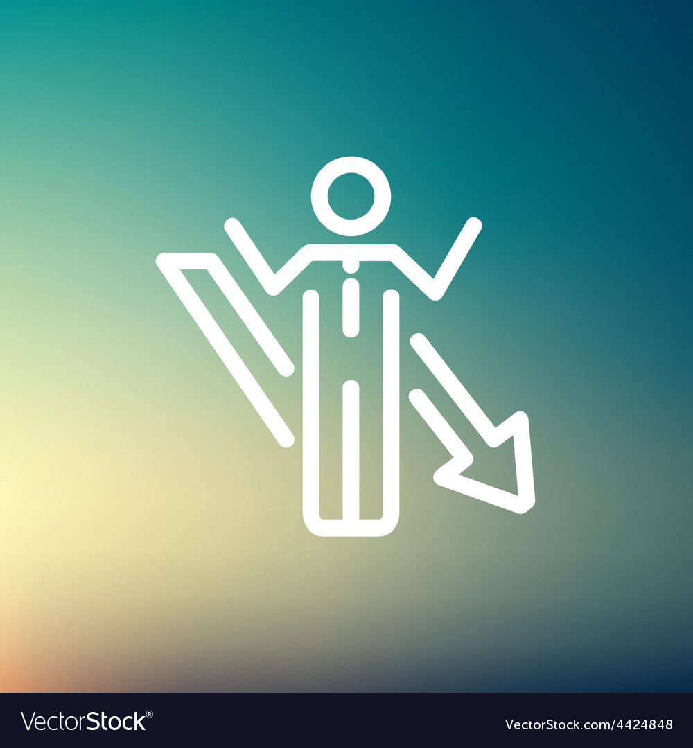 Man with arrow down thin line icon