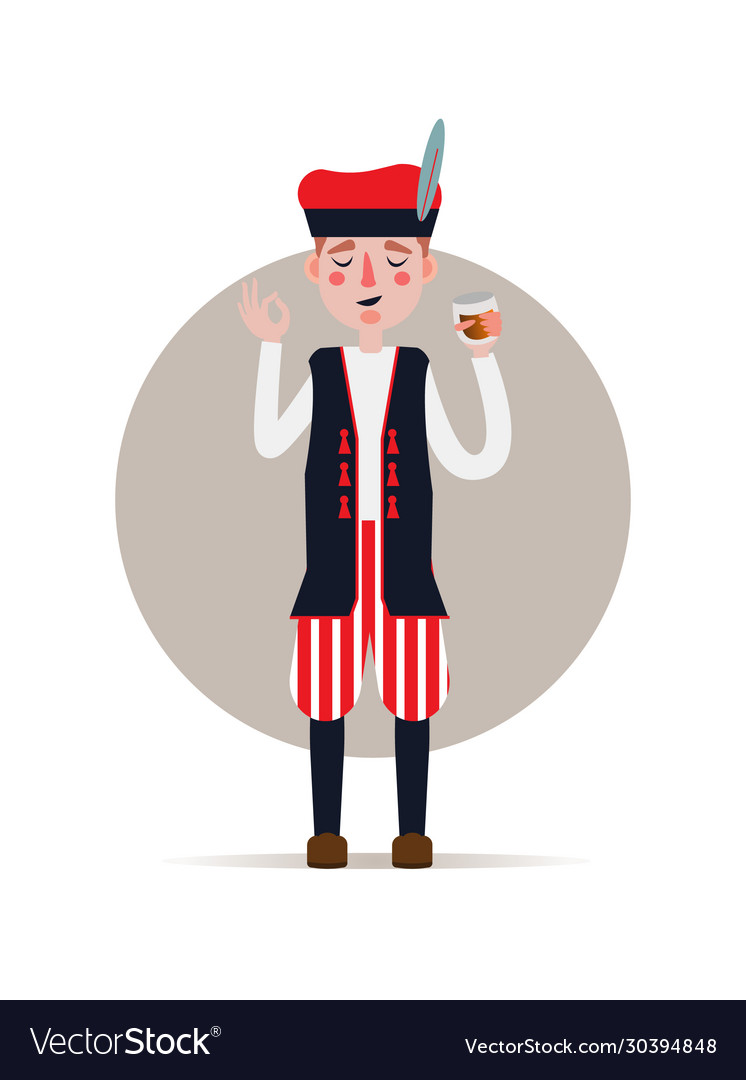 Polish man in traditional national clothes travel