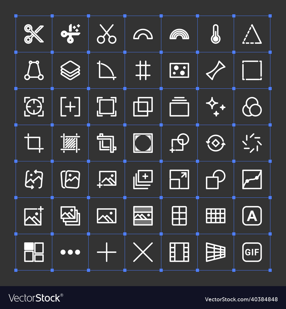 Thin line image editing icons vector image Thin line image editing icons
