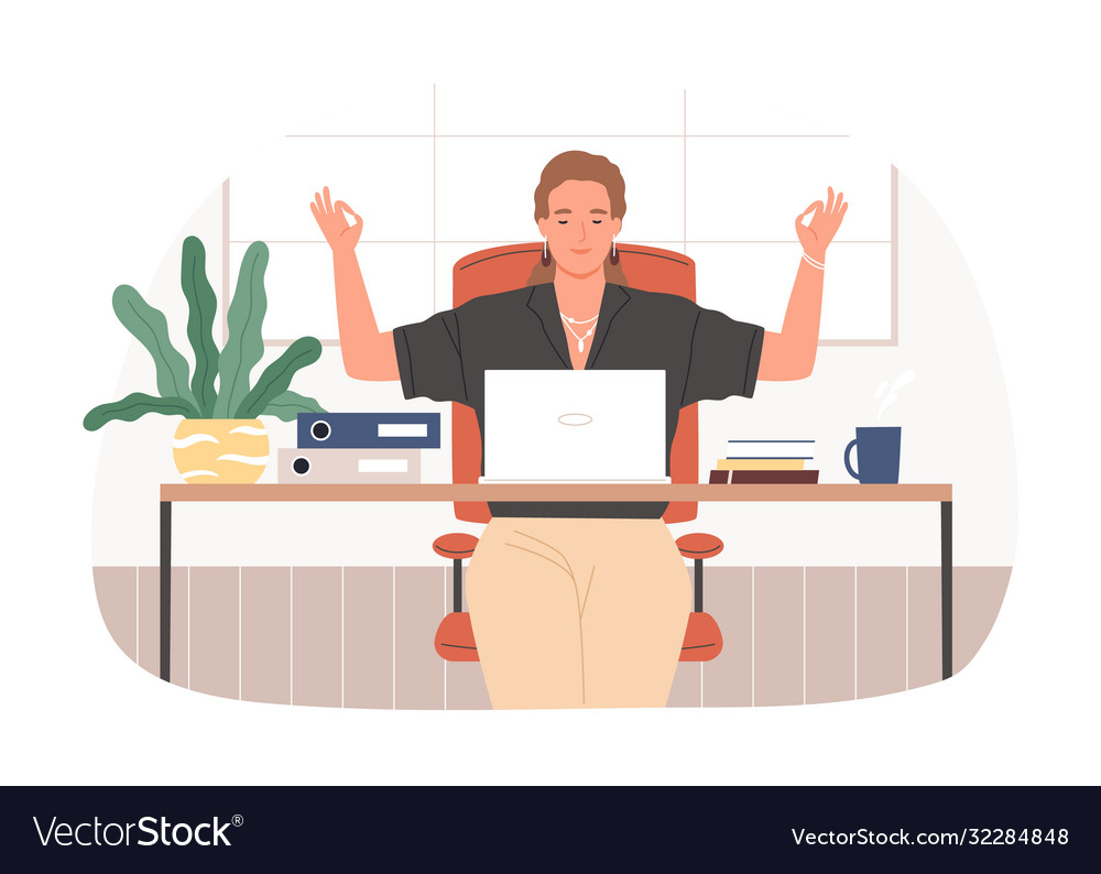 Woman Meditating at Desk