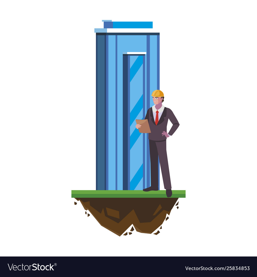 Engineer builder worker with building