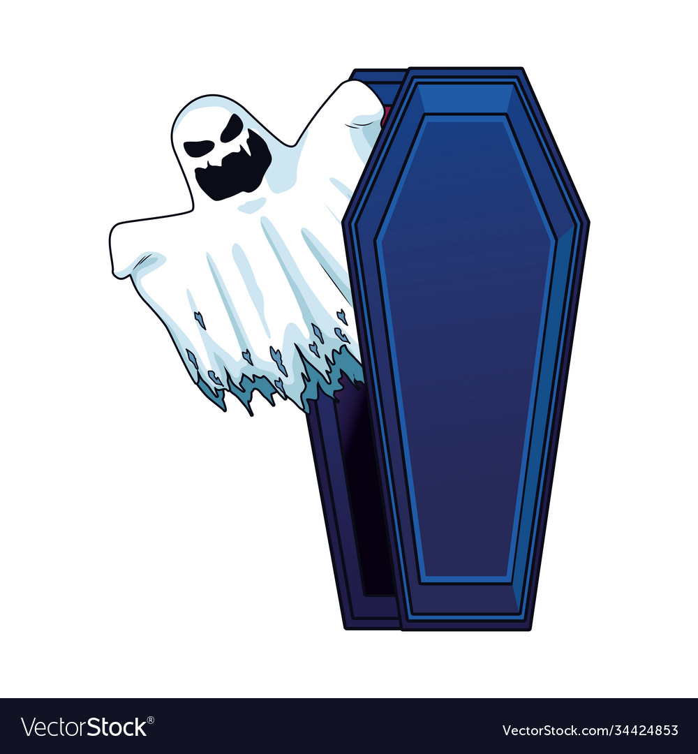 Halloween ghost floating in coffin character icon