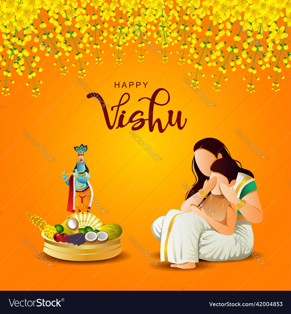 Happy vishu greetings april 14 kerala festival Vector Image