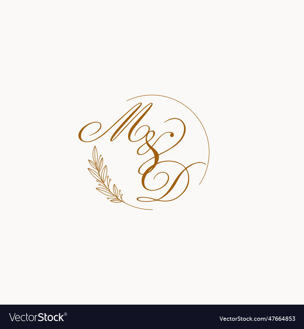 Initials md wedding monogram logo with leaves Vector Image