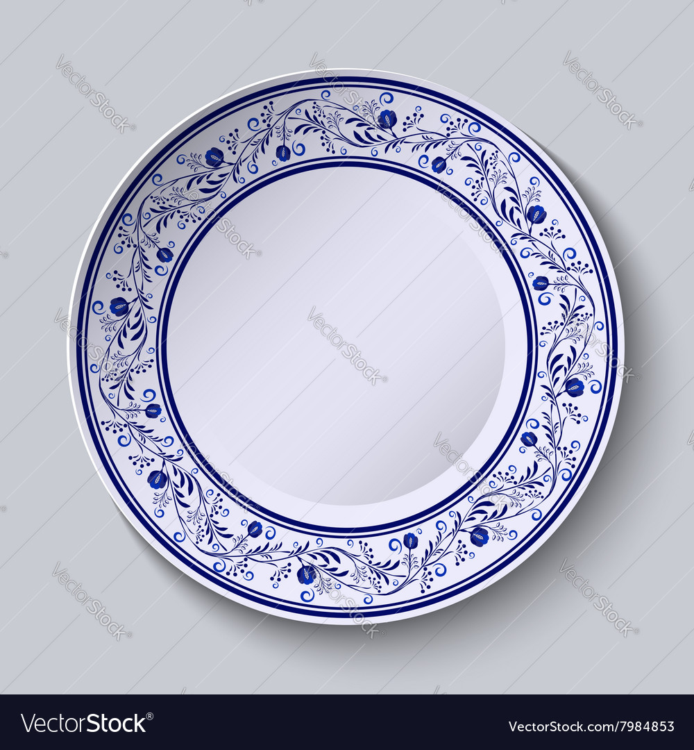 Plate with blue patterned border template design
