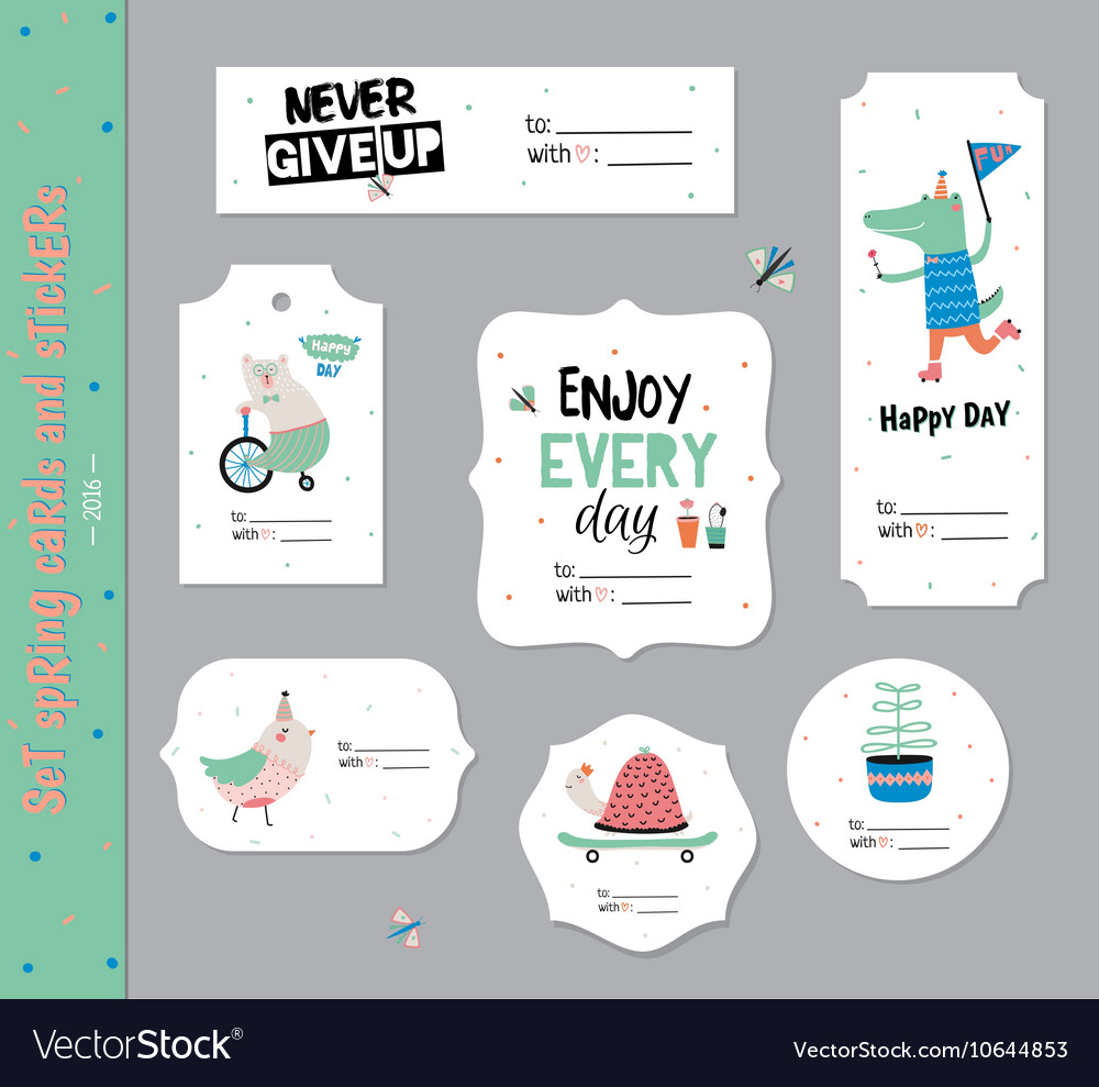 Set of birthday cards gift tags labels