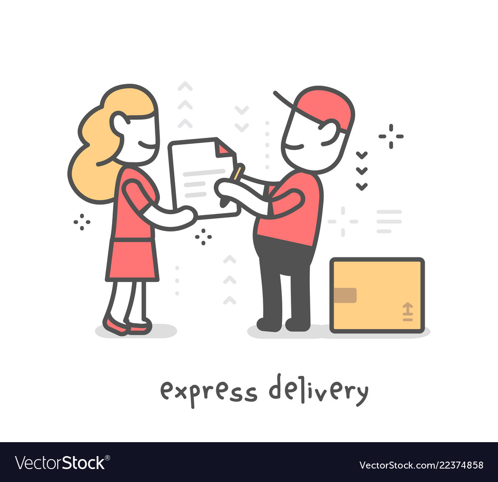 Creative of delivery happy man in red uniform