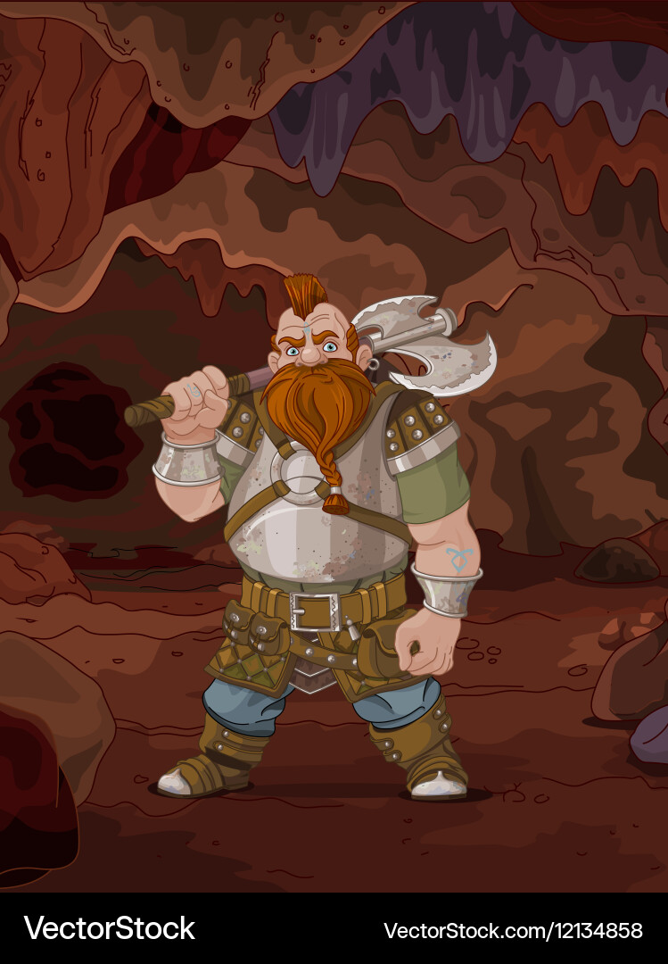 Fantasy style dwarf in the magic cave Royalty Free Vector