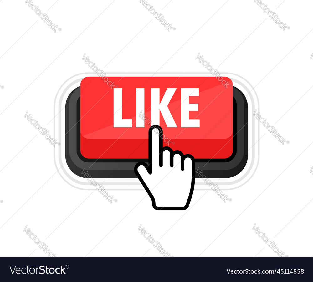 Like button with cursor pointer click web vector image Like button with cursor pointer click web