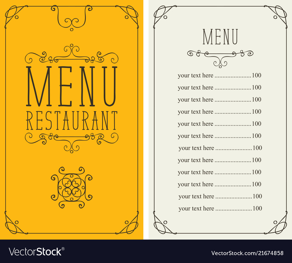 Menu for restaurant with curlicues and price list Vector Image