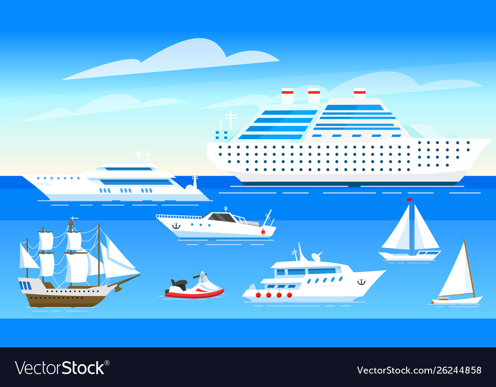 Sea ships background set sailboats and boats vector image Sea ships background set sailboats and boats
