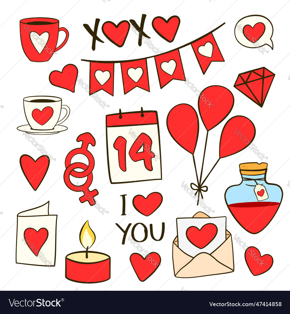 Satz von Valentinstag flache Icons