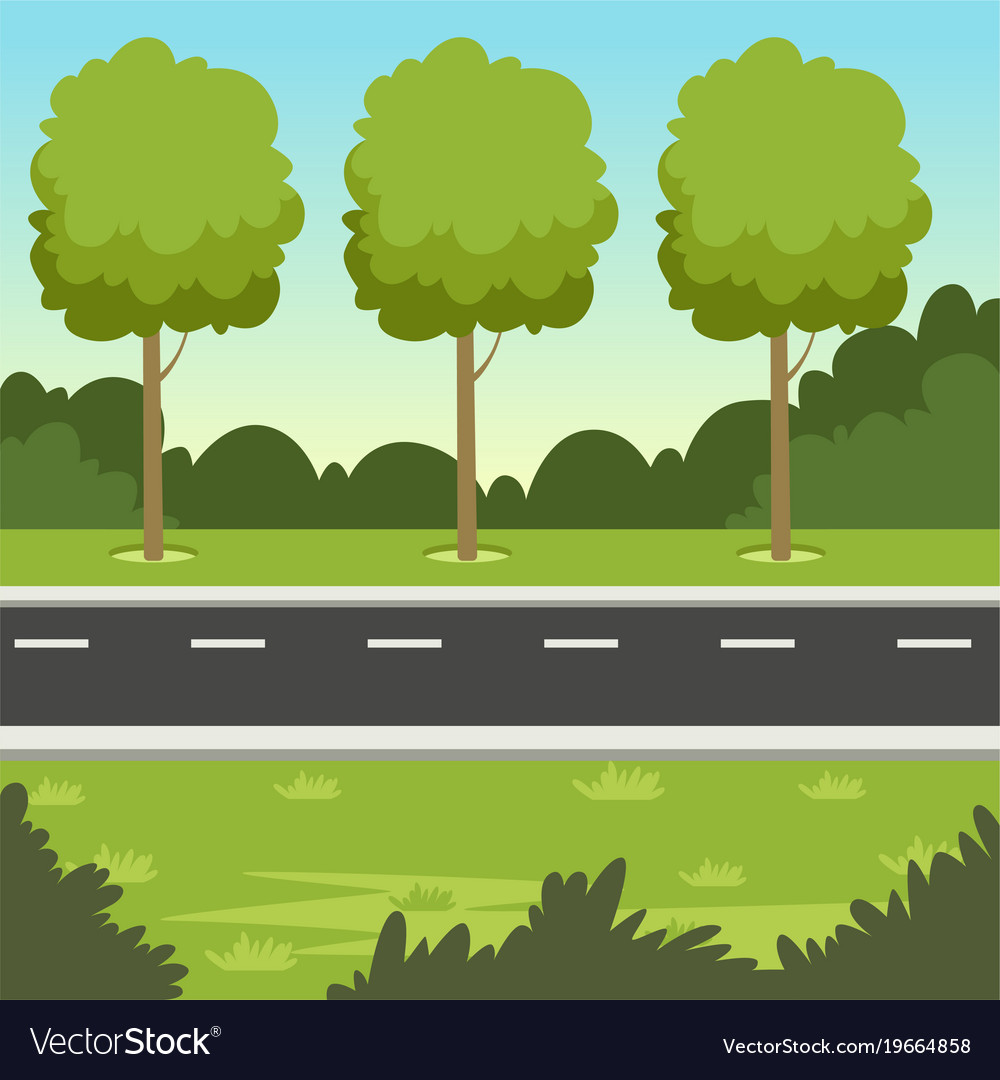 Summer green landscape with road and trees nature Vector Image