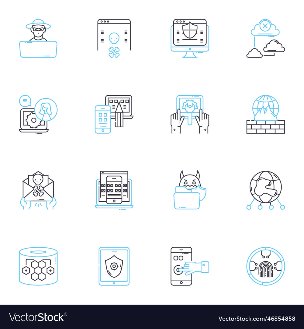Web safety linear icons set firewall encryption