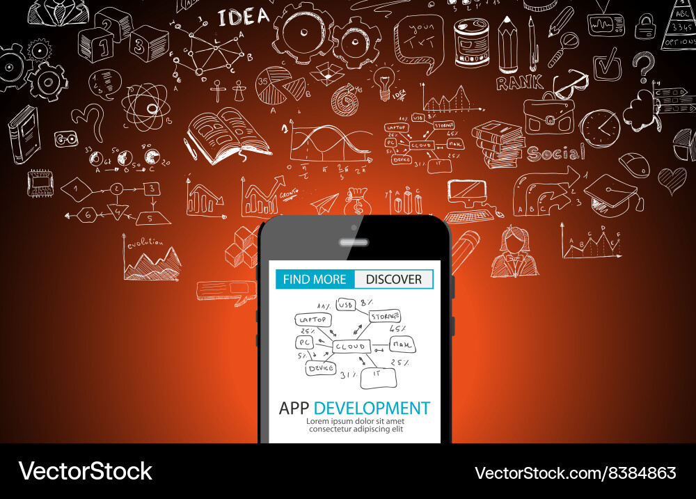 App Development Concept Background With Doodle Vector Image