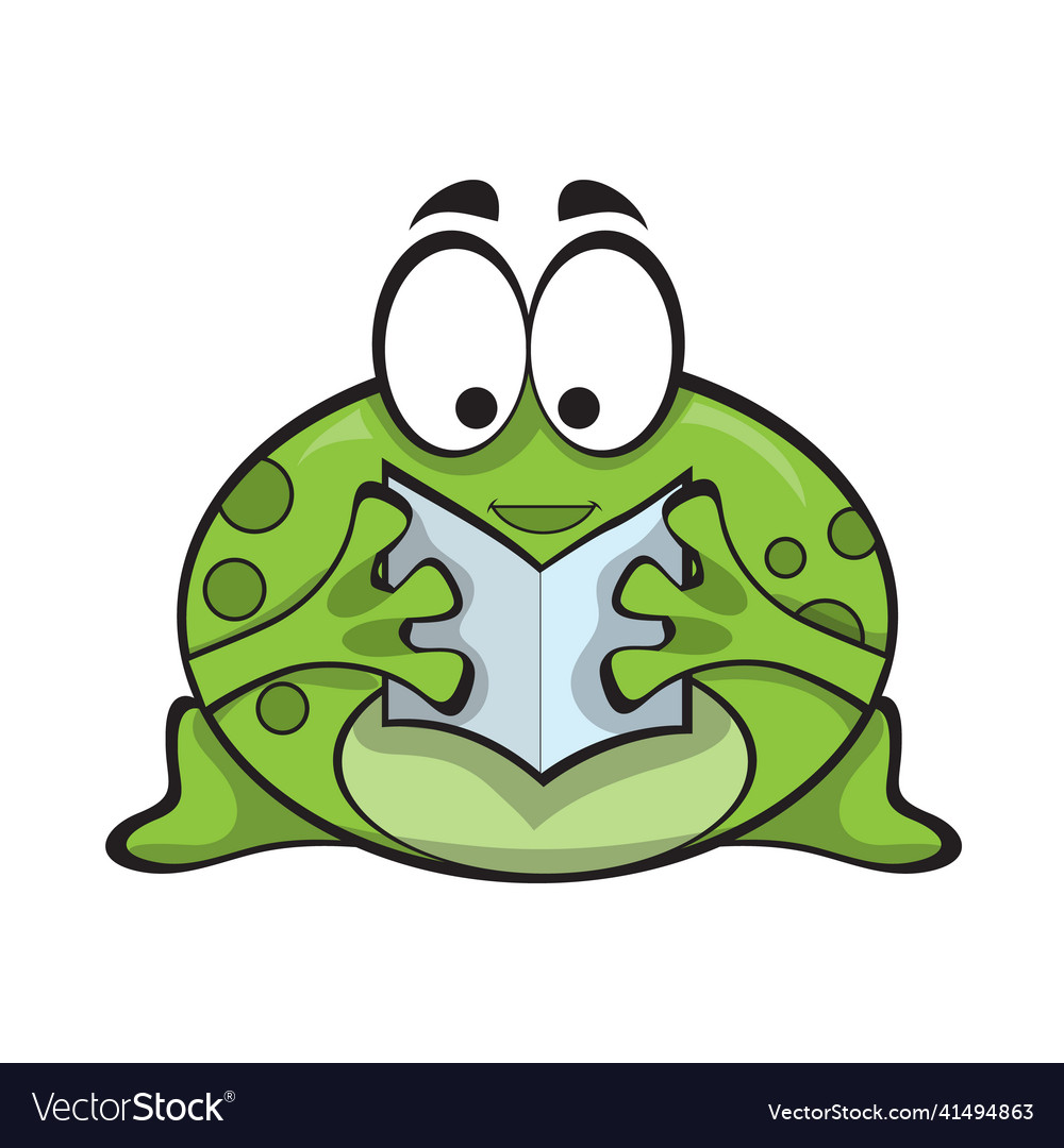 Cute frog reading a book cartoon animal vector image Cute frog reading a book cartoon animal