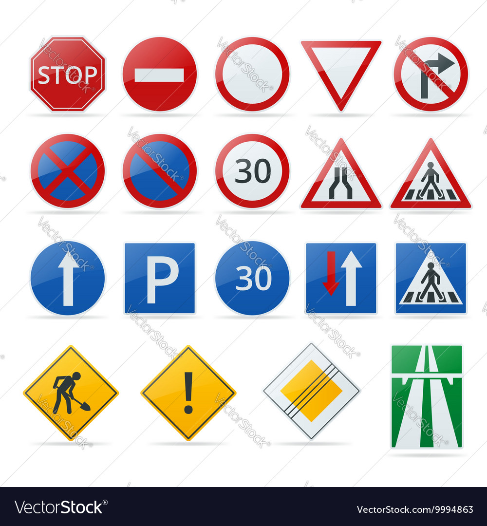 european-traffic-signs-collection-signs-of-danger-vector-image