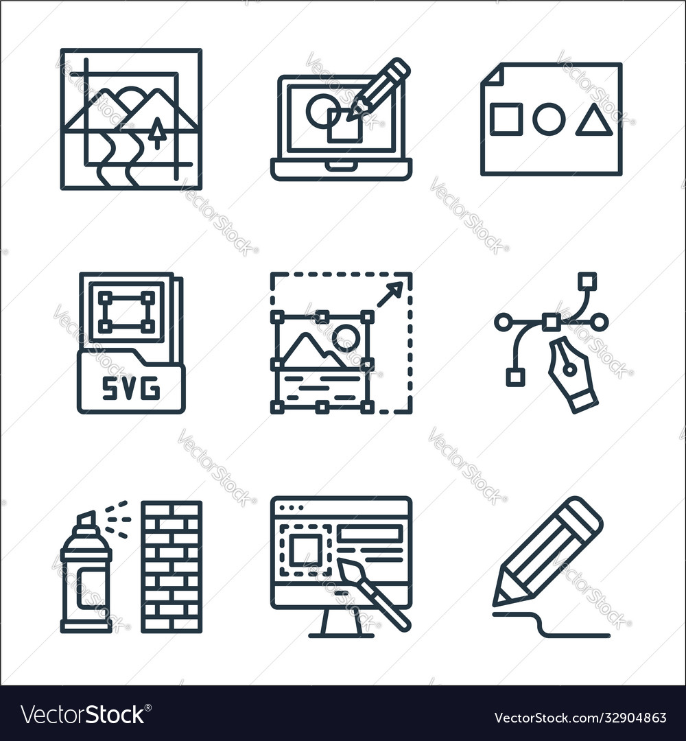 Graphic design line icons linear set quality