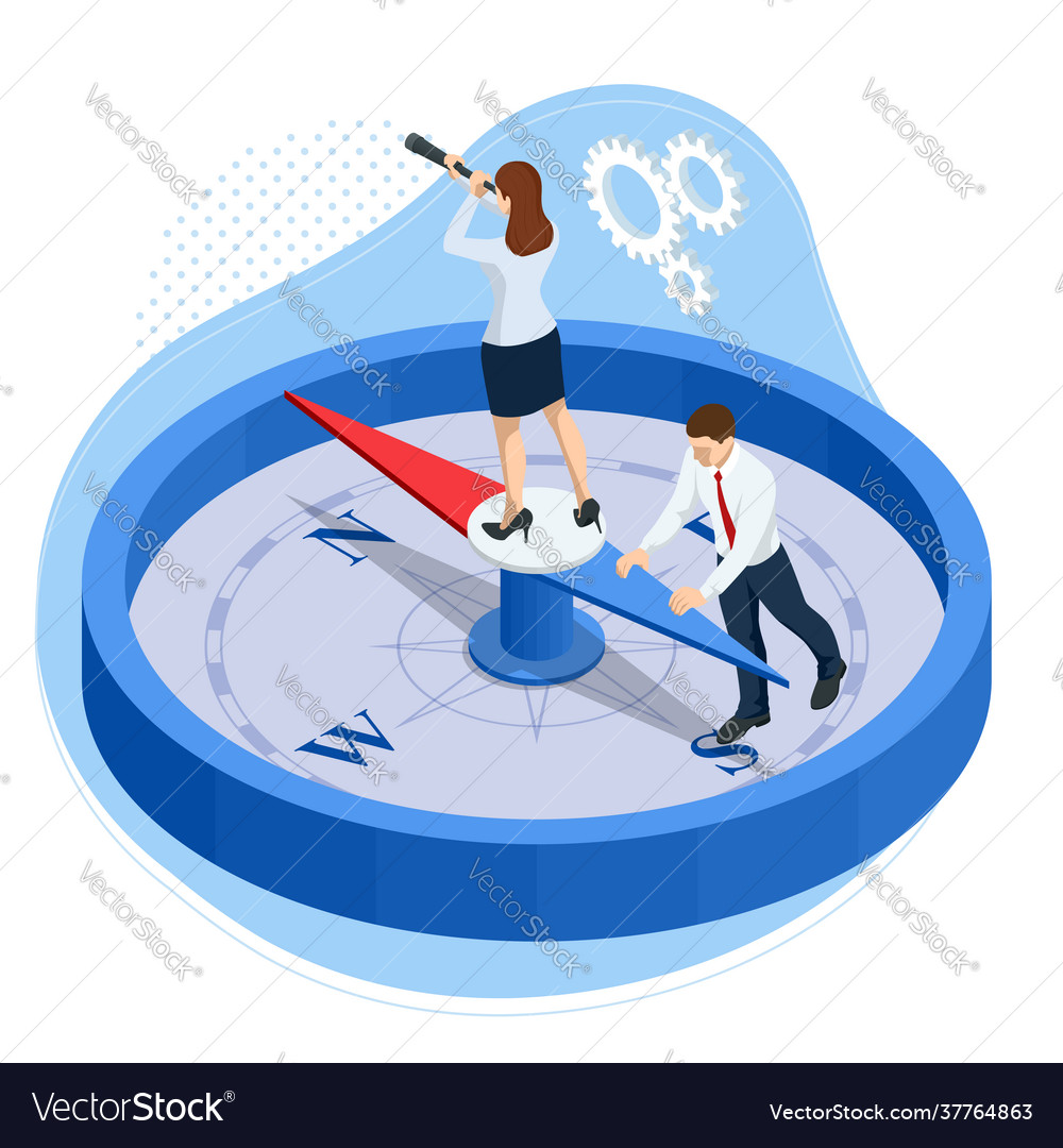 Isometric define marketing direction and search vector image Isometric define marketing direction and search