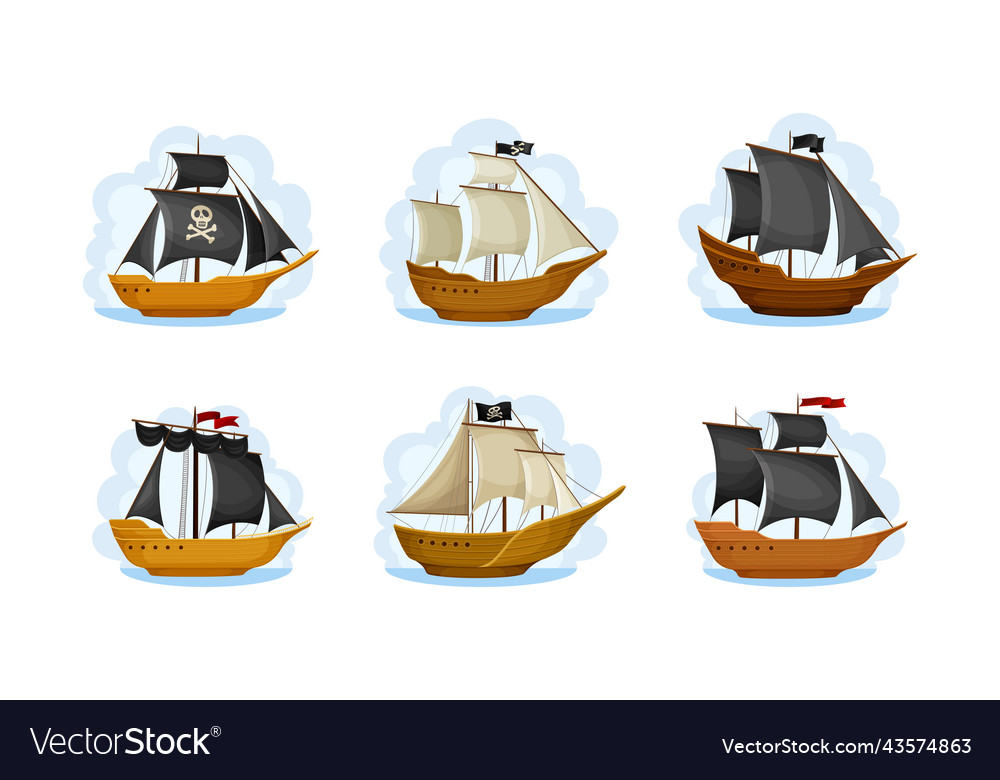 Pirate sailing ship with square rigged masts