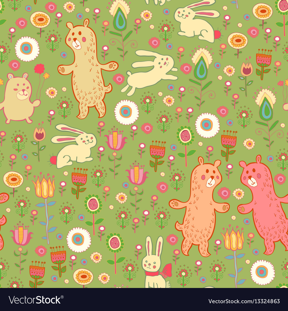 Seamless pattern with forest animals