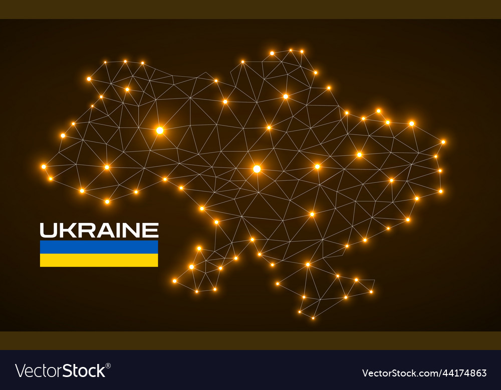 Ukriane map made with connected lines and glowing