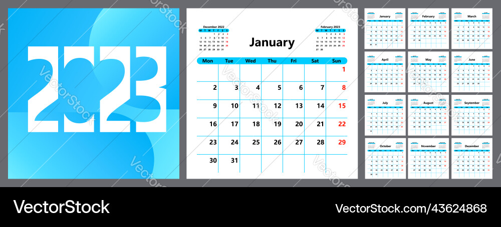 Calendar planner for 2023 the week starts Vector Image