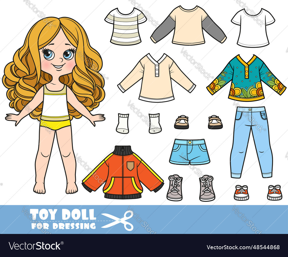 Cartoon girl with big curls and clothes Royalty Free Vector