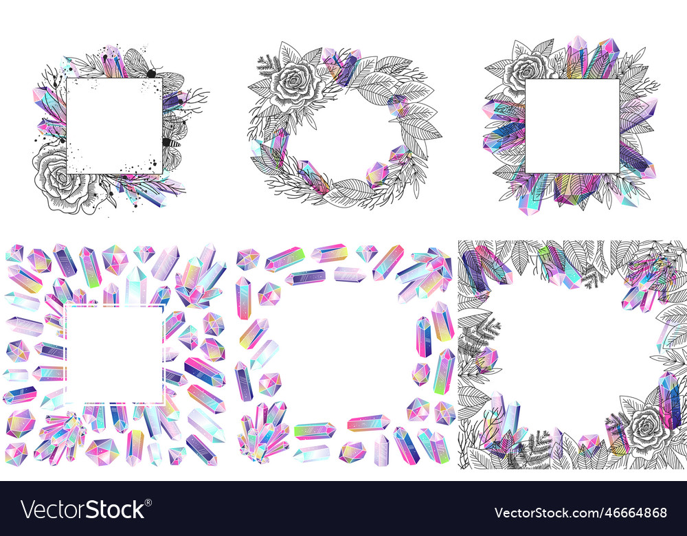 Crystals seamless patterns set vector image Crystals seamless patterns set