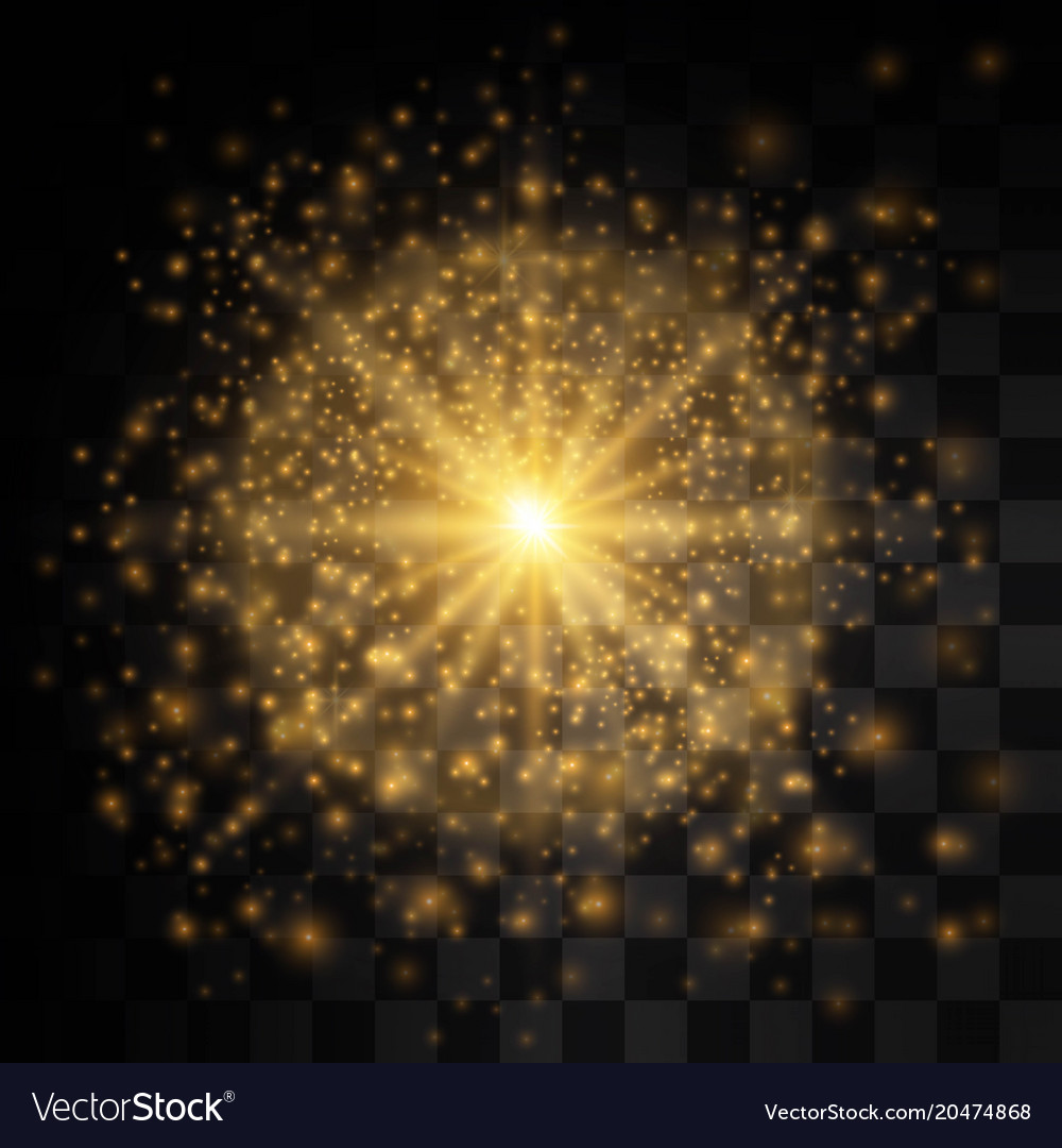 Glow light effect star burst with sparkles golden