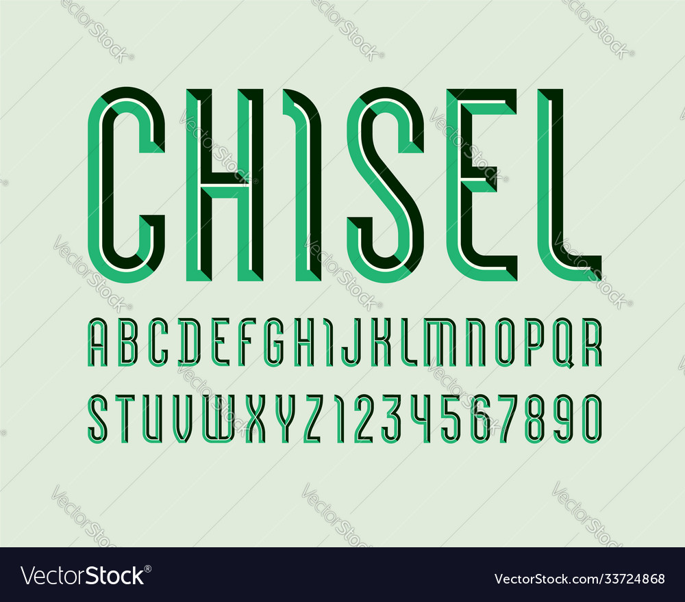 Green alphabet from chiseled block font beveled Vector Image