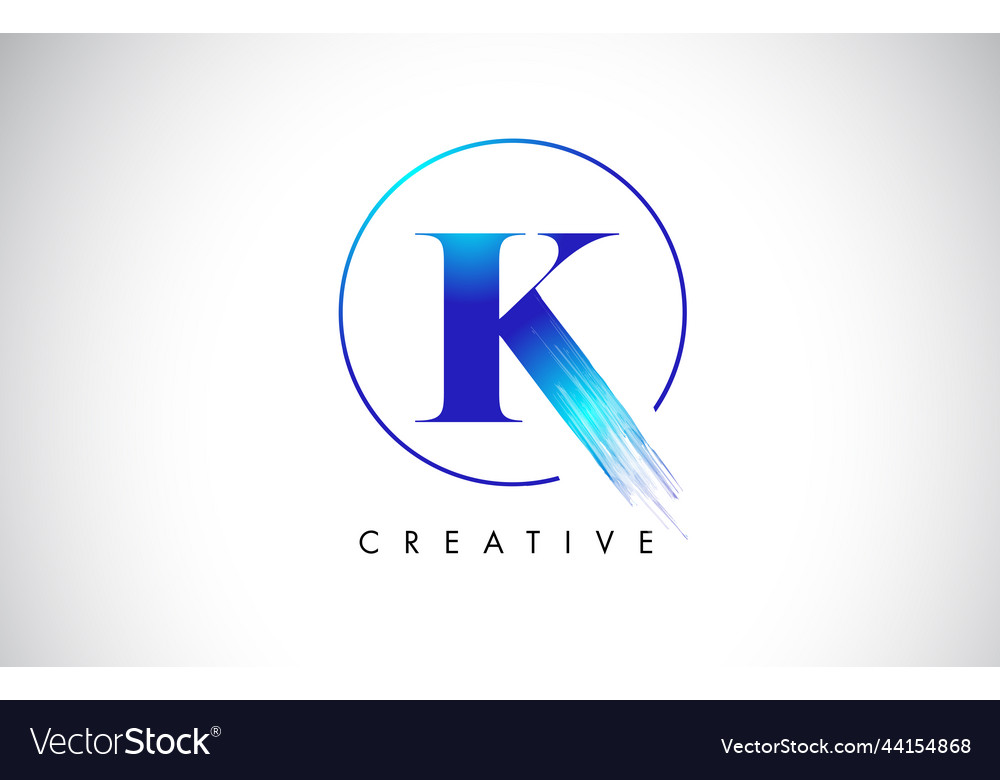 K brush stroke letter logo design blue paint