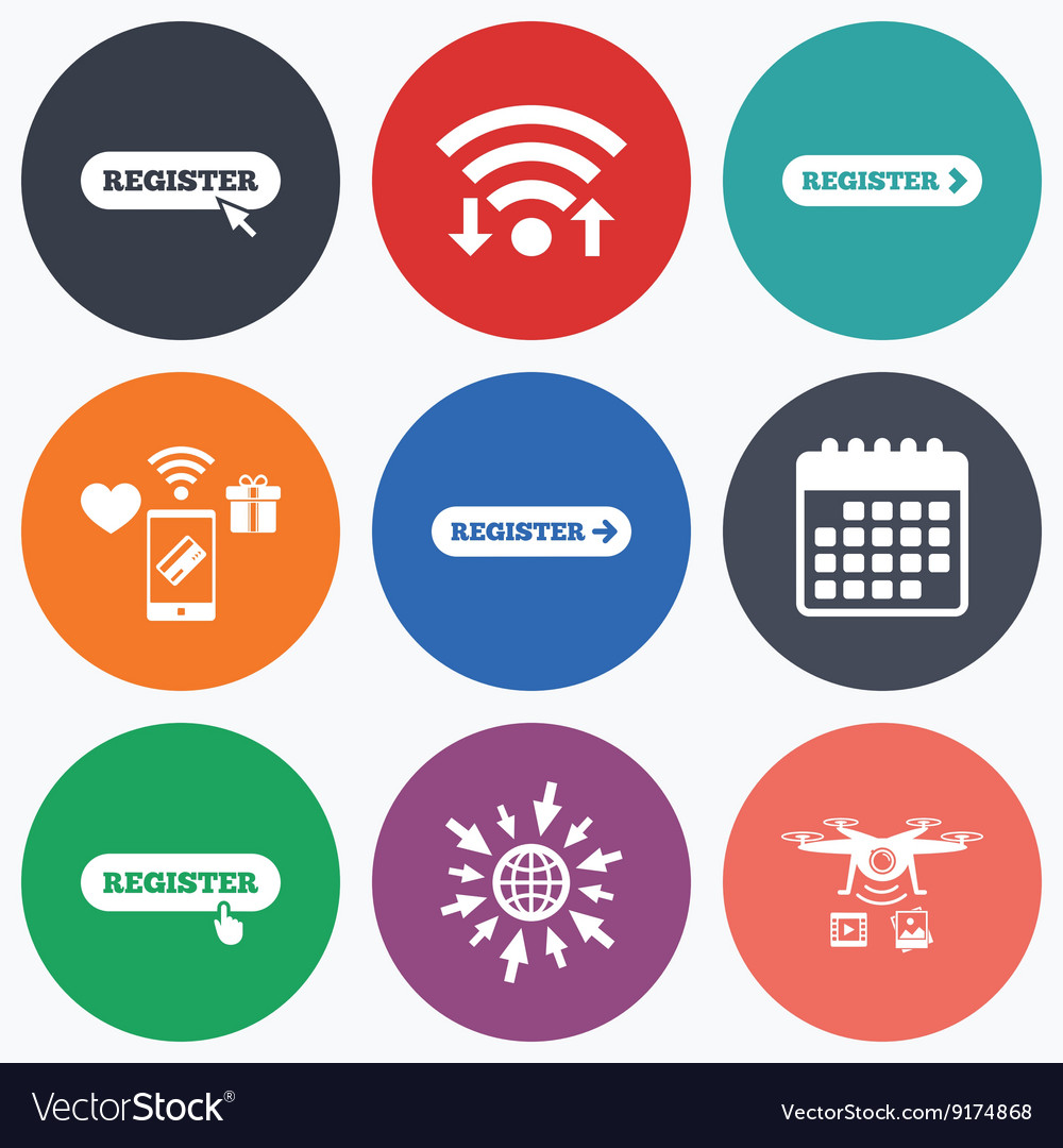 Register with hand pointer icon mouse cursor