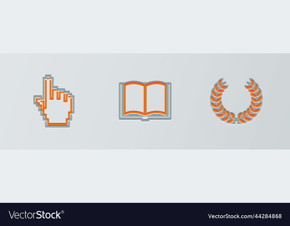 Set line laurel wreath pixel hand cursor and open vector image Set line laurel wreath pixel hand cursor and open