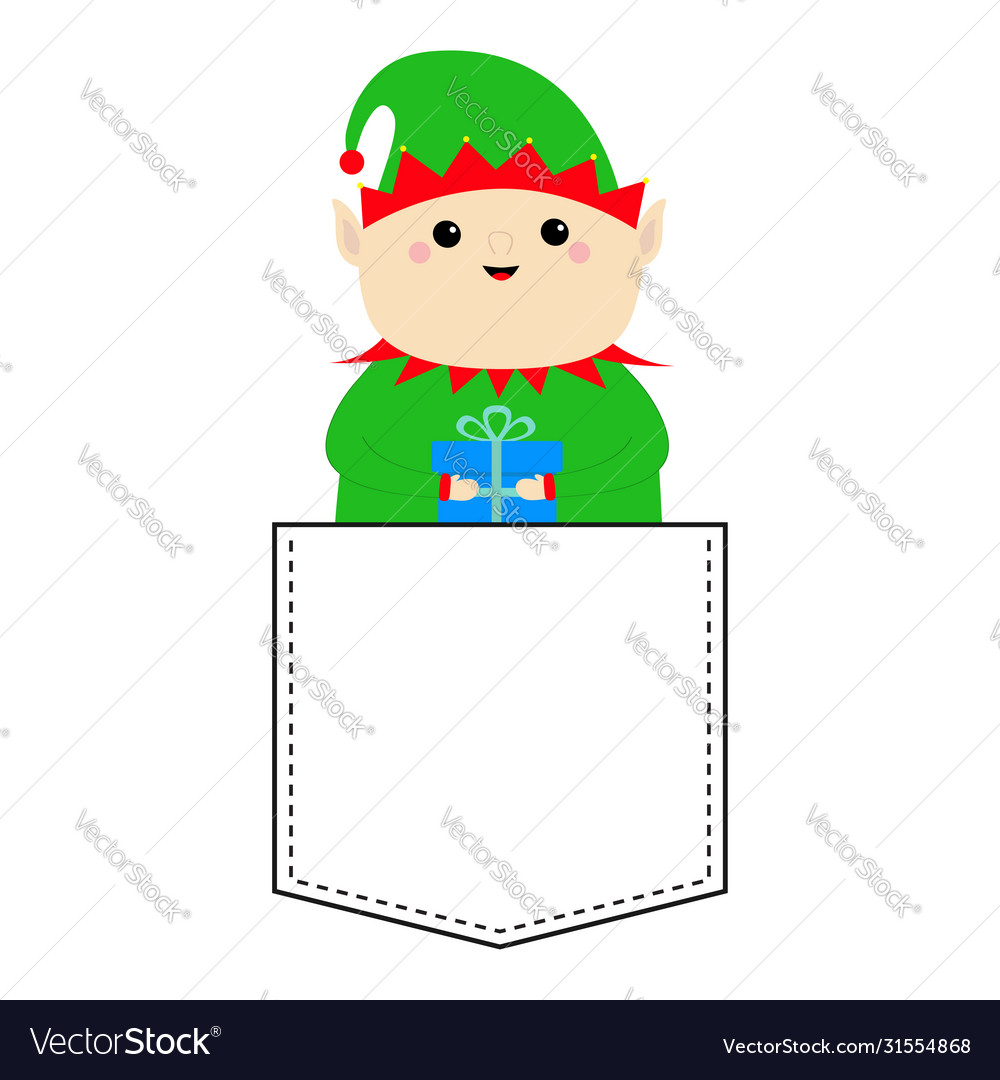 Smiling Elf Head with Gift Box